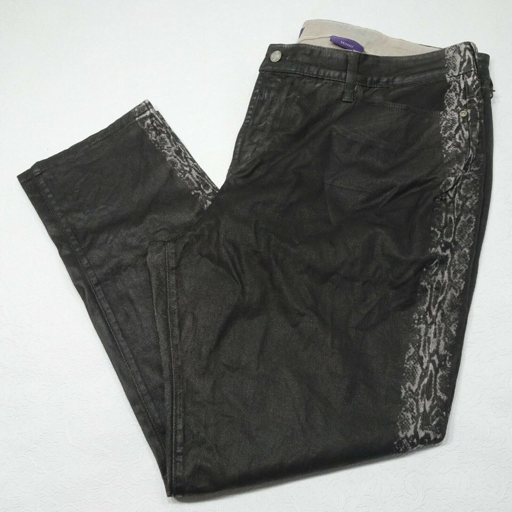 NYDJ Not Your Daughters Jeans Plus Size 22W Coated Black Tuxedo Stripe Skin